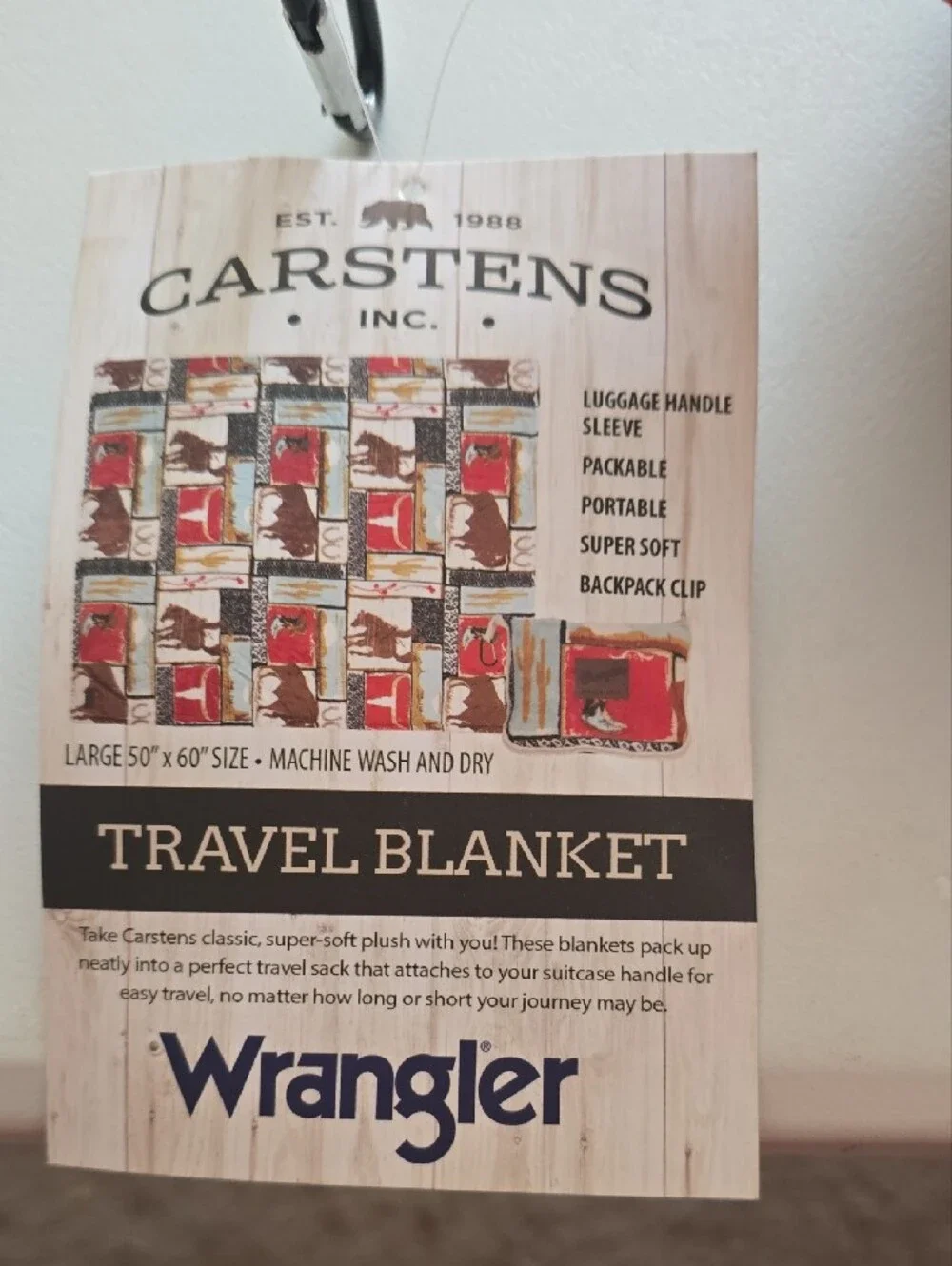 Wrangler Brown Cream Black Plush Travel Blanket